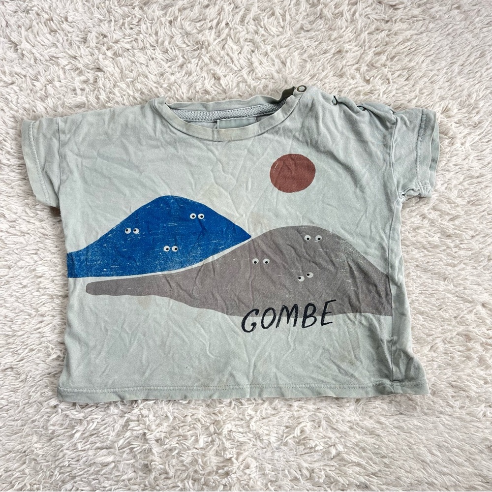 Bobo Choses Gray and Blue Short Sleeve Tee with Nature Graphic
